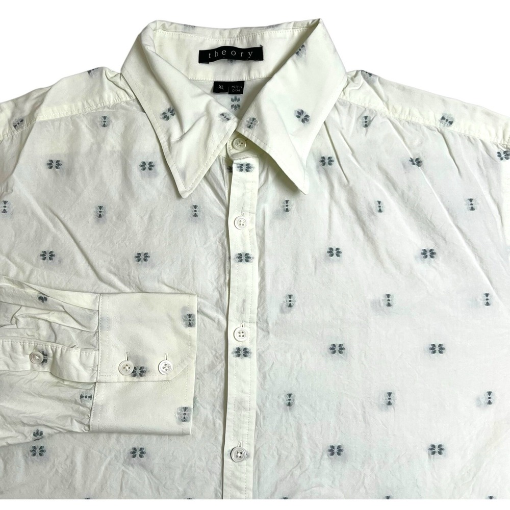 Theory Mens‎ XL Ligh Yellow Floral Klaus Long Sleeve Hidden Button Down Shirt